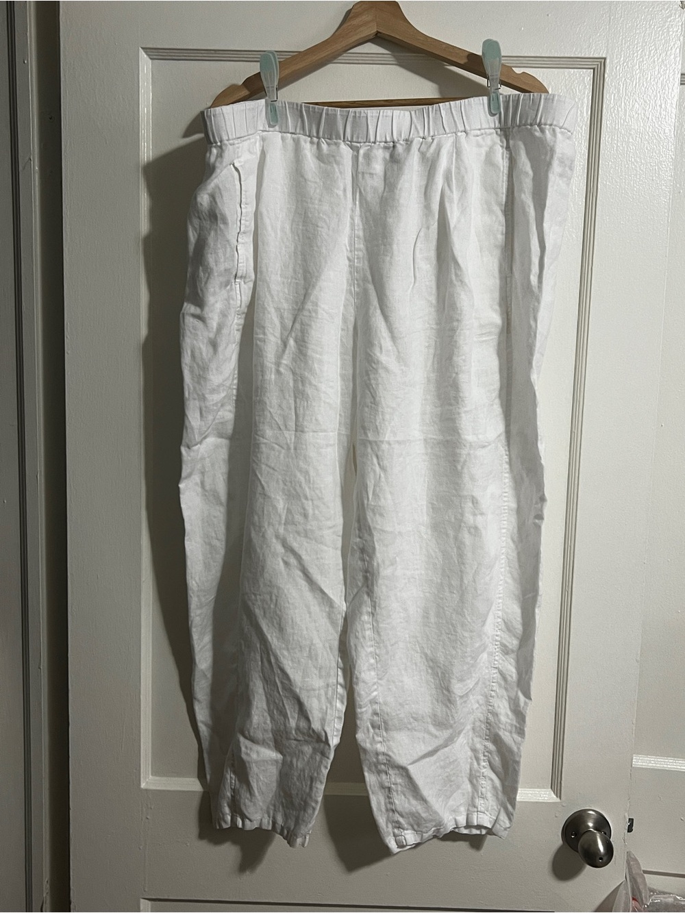 Like New Elastic Waist 100% Organic Linen Eileen Fisher Ankle Pants 1X White - Picture 6 of 12